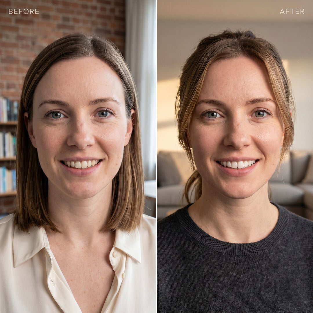 Before and after teeth whitening: Anna 48, 4 weeks of THE ICON