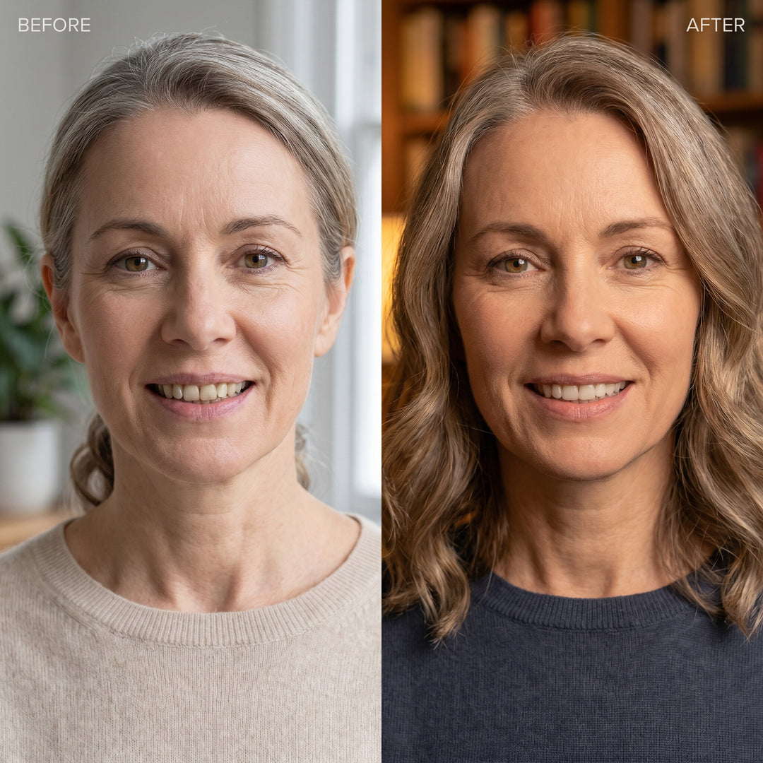 Before and after teeth whitening: Anna 39, 4 weeks of THE ICON